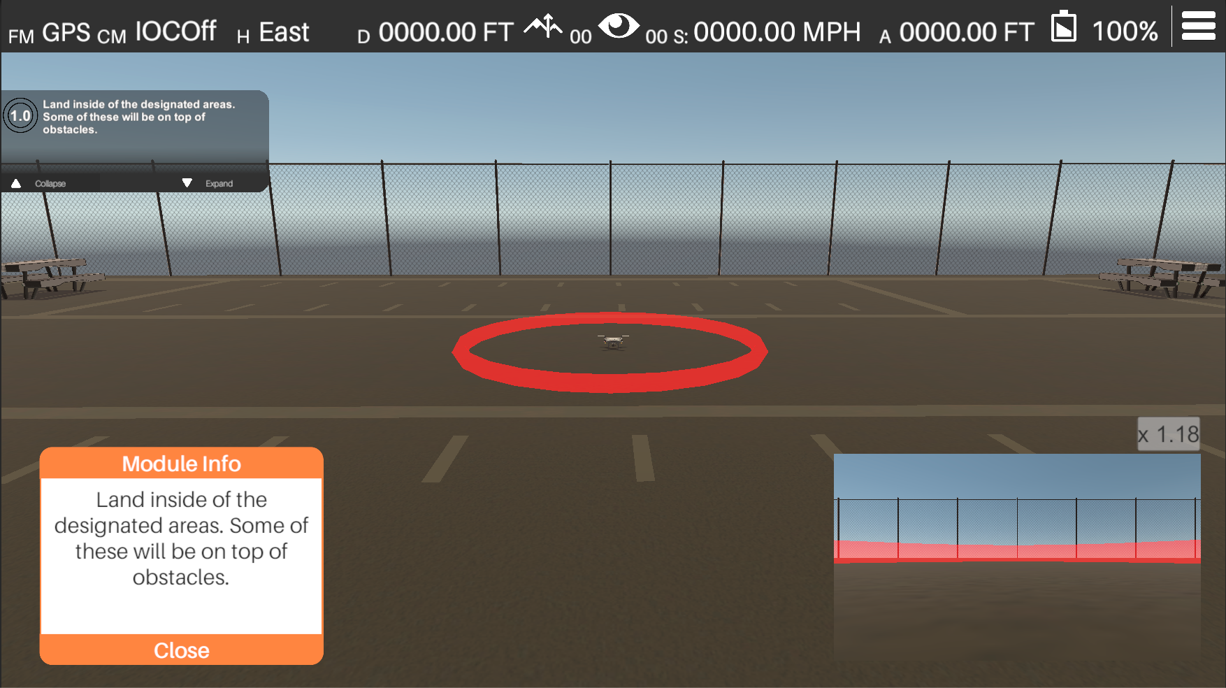 Basic training scenario in Zephyr drone simulator